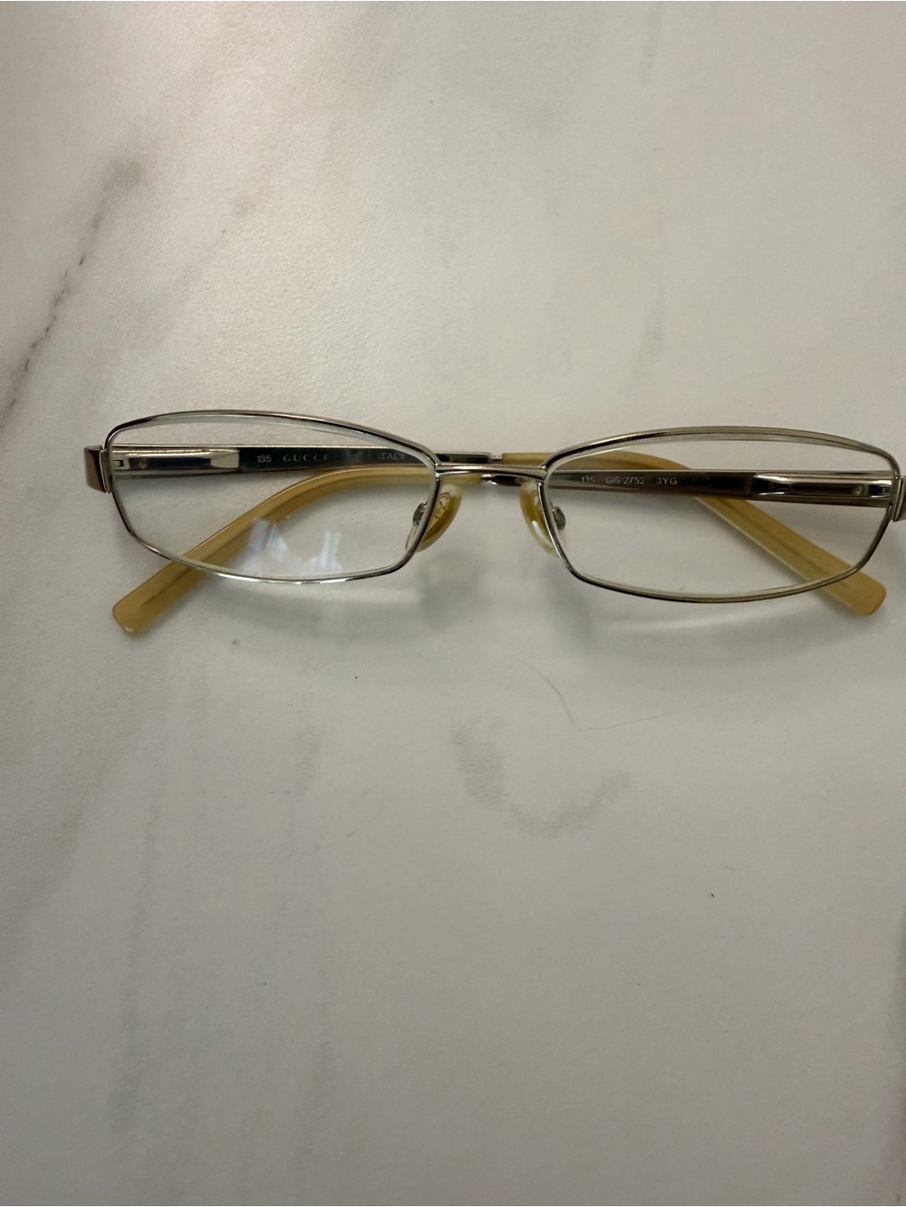 Gucci Silver Metal Oval Glasses with Yellow Temple Tips